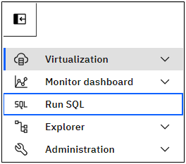 Menu Data Virtualization Menu do serviço de Data Virtualization