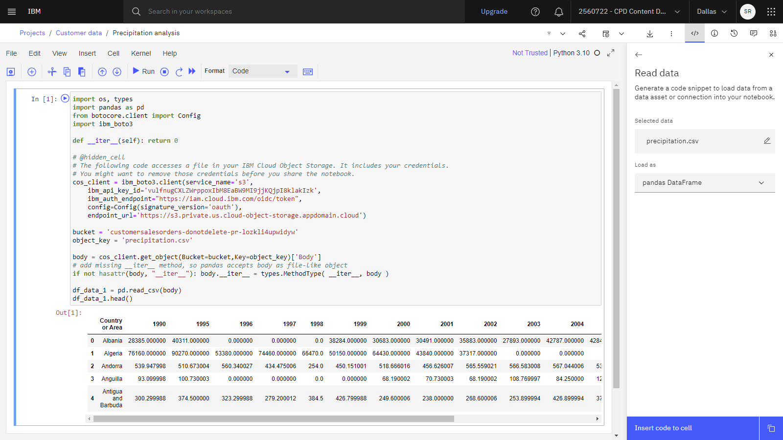 A imagem a seguir mostra o notebook com o pandas DataFrame.
