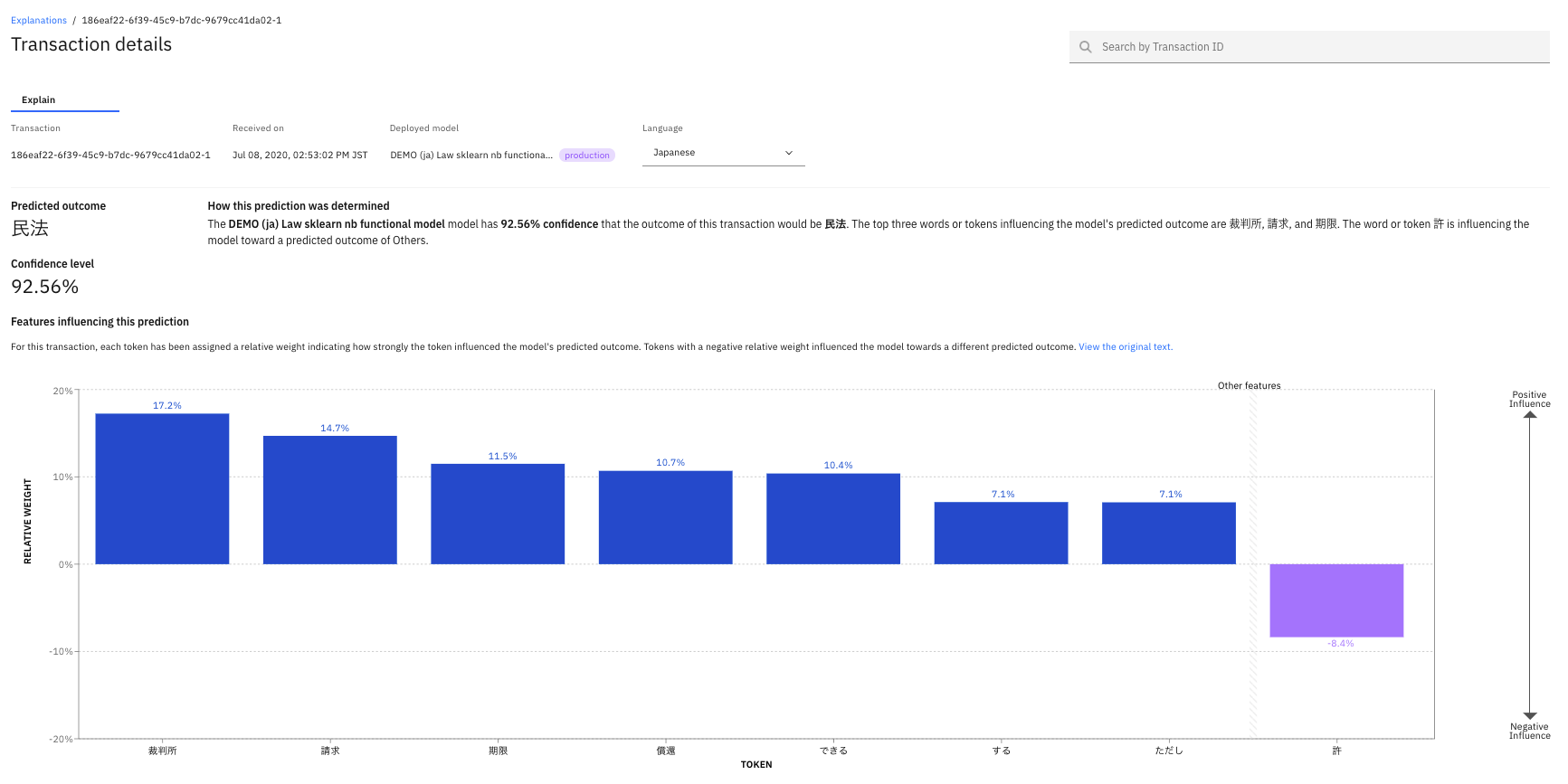 Gráfico de classificação de imagem de explainabilidade é exibido. Ele mostra níveis de confiança para o texto não estruturado