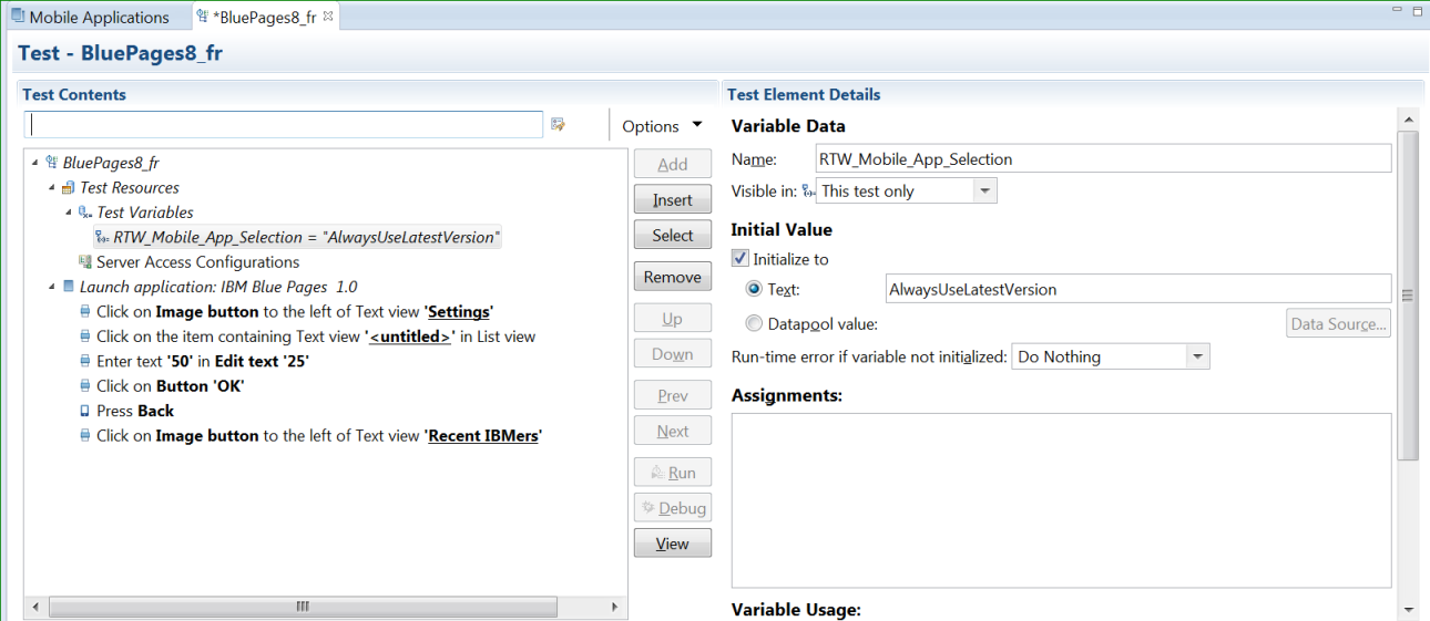 Mobile variable defined to run the test with the latest version of the application