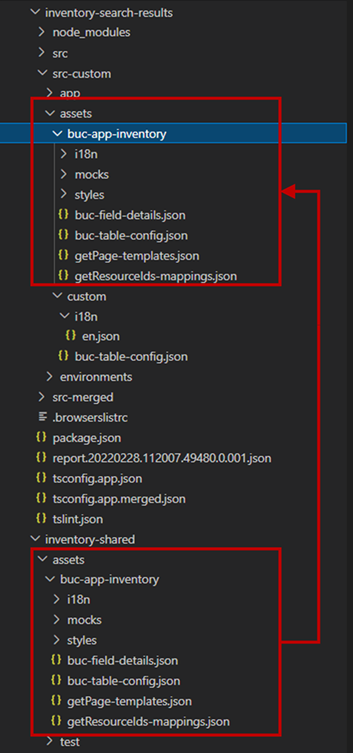Captura de tela da estrutura de pastas após copiar ativos em src-custom