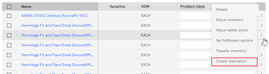Captura de tela do menu overflow expandido na tabela de resultados da procura