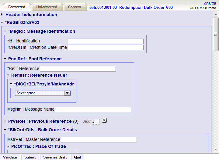 Figure showing the input panel for an MX message with type setr.001.001.03