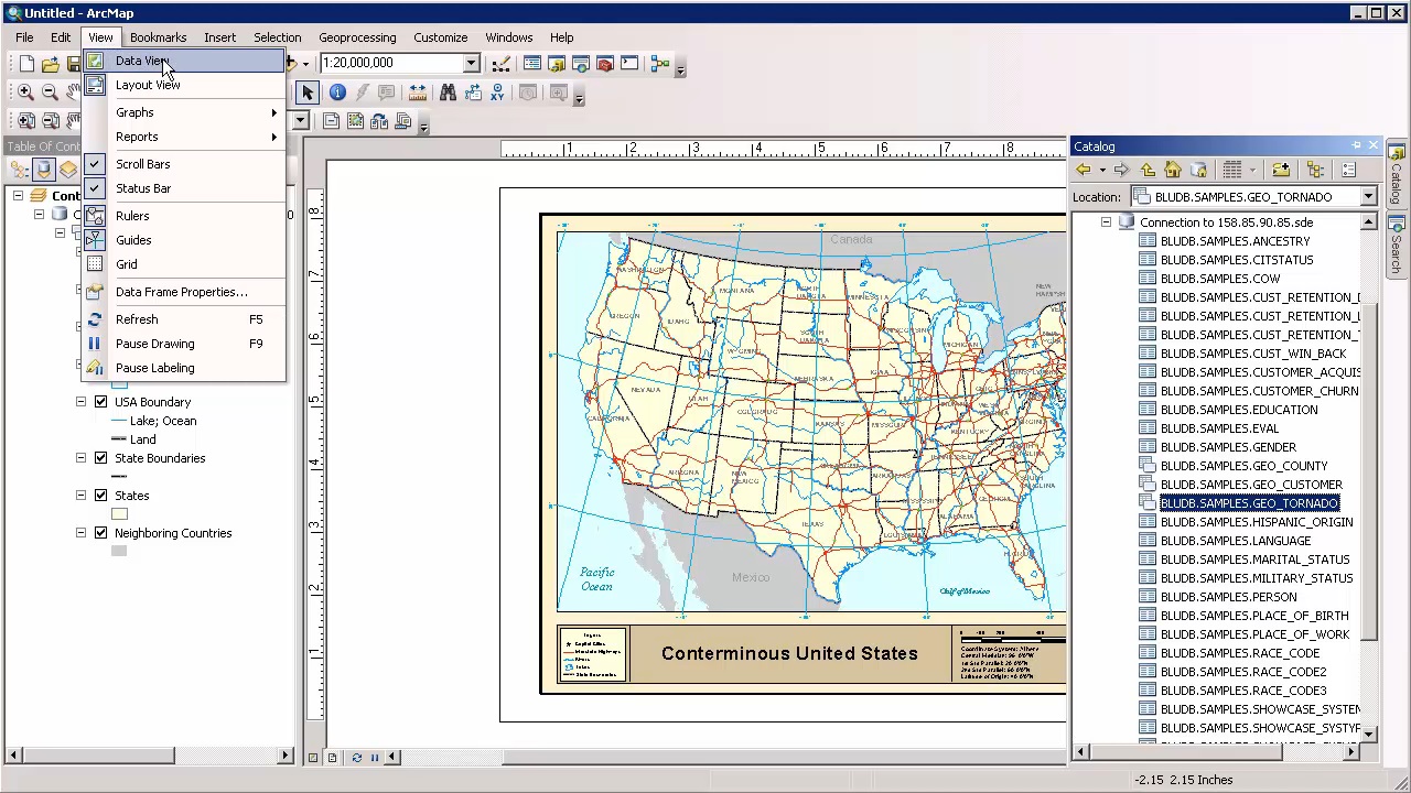 Selecting Data View from the View menu