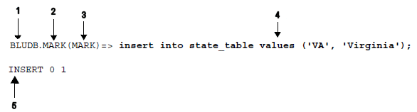 Sample dbsql query with legend for each part of the prompt and output