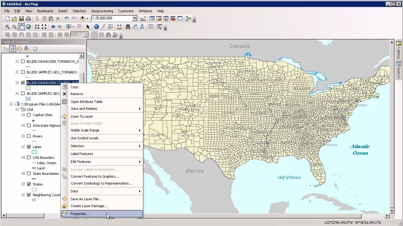 Selecting Properties from the query layer menu