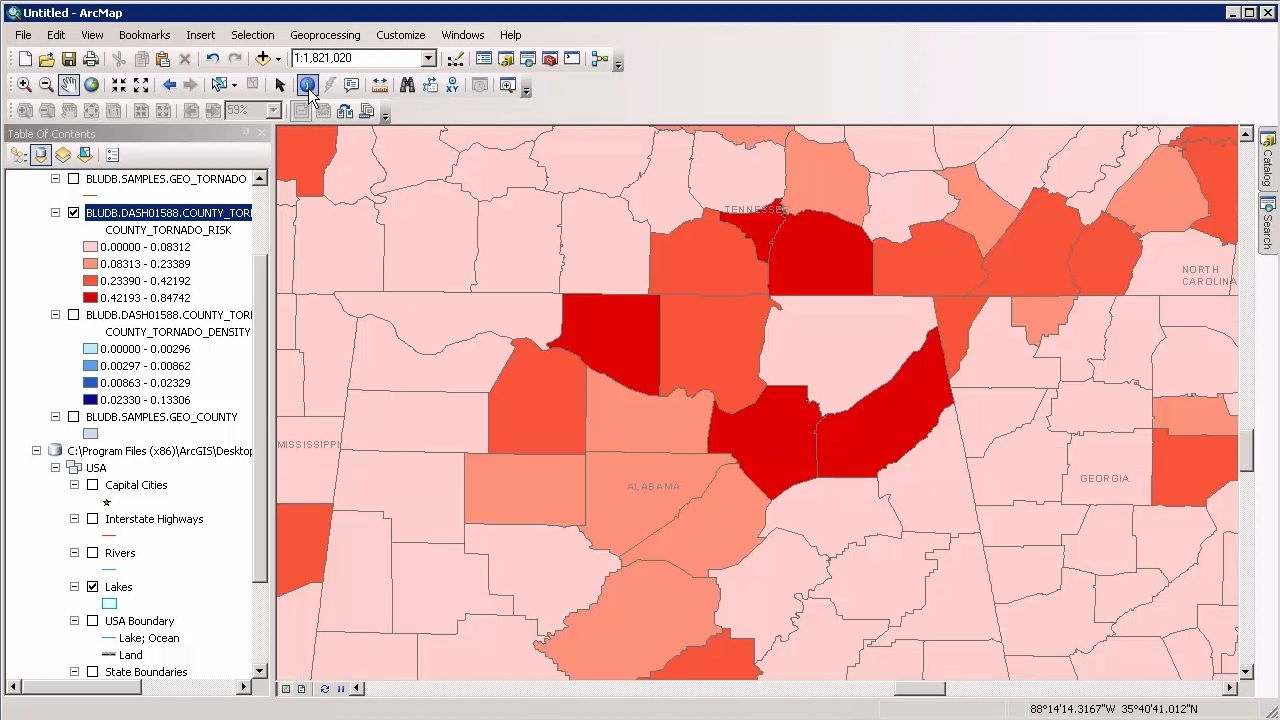 Zooming into an area with several high risk counties