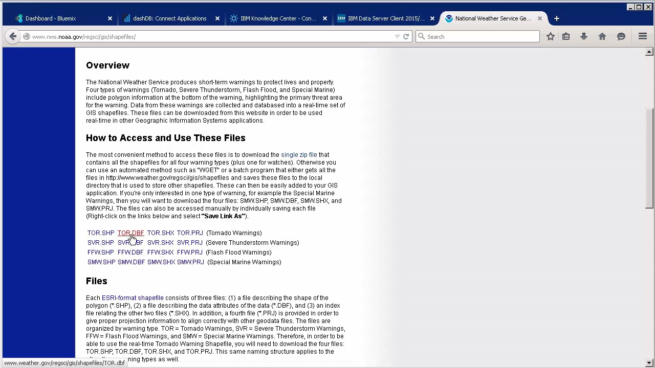 Downloading a shapefile from the National Warning GIS Shapefiles page