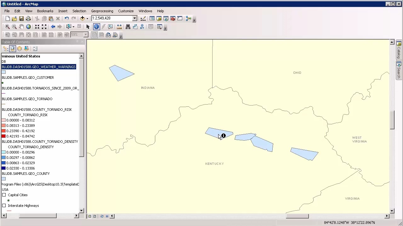 Selecting a tornado warning area to obtain more detailed information