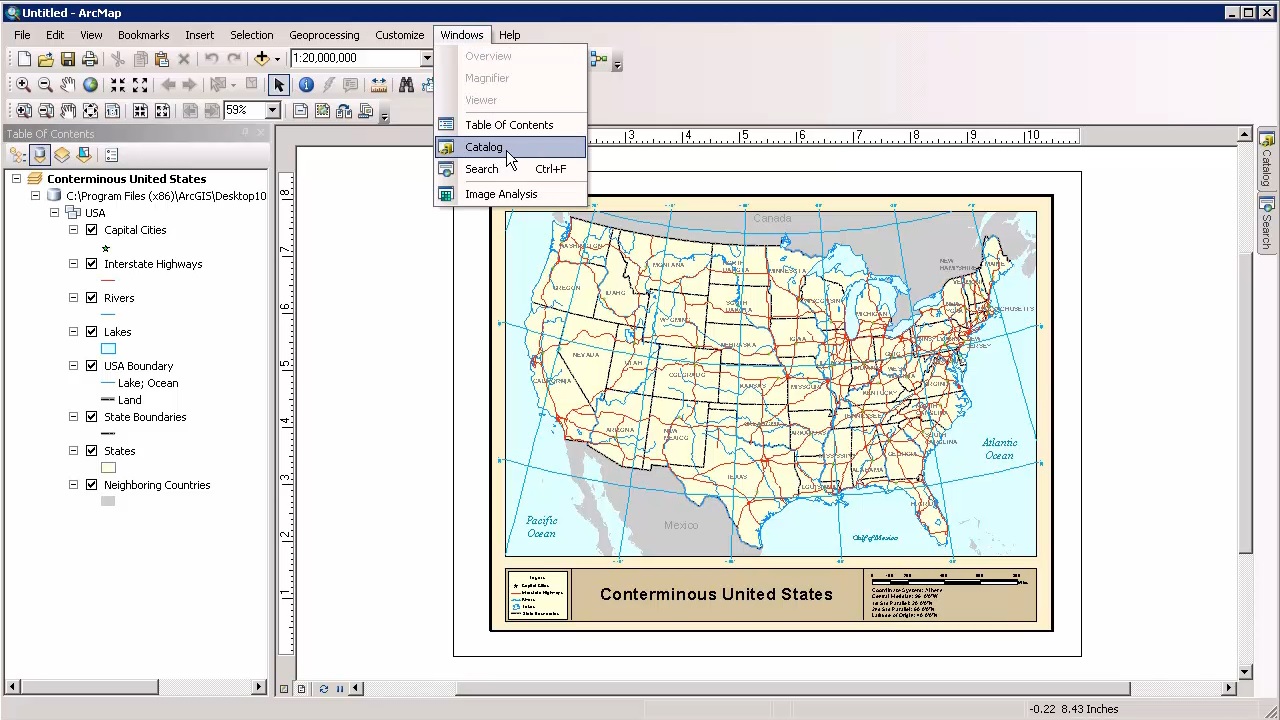 Selecting Catalog from the Windows menu