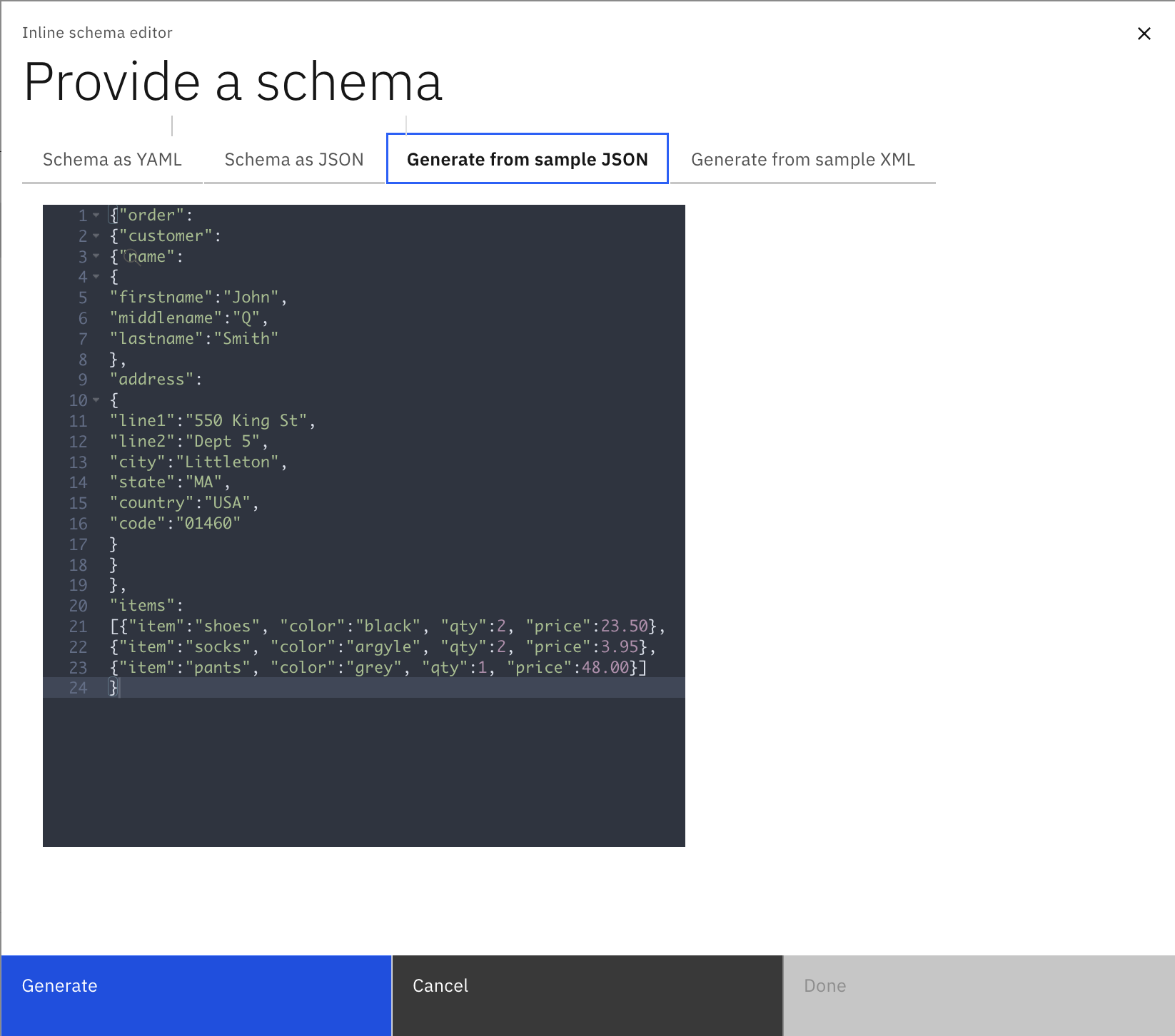 从样本 JSON 生成