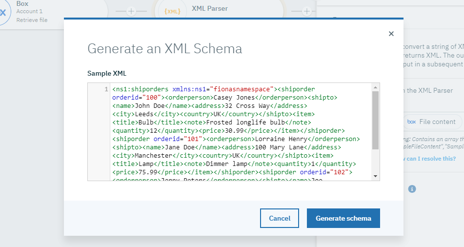 用于生成 XML 模式的样本 XML 用于生成 XML 模式的样本 XML