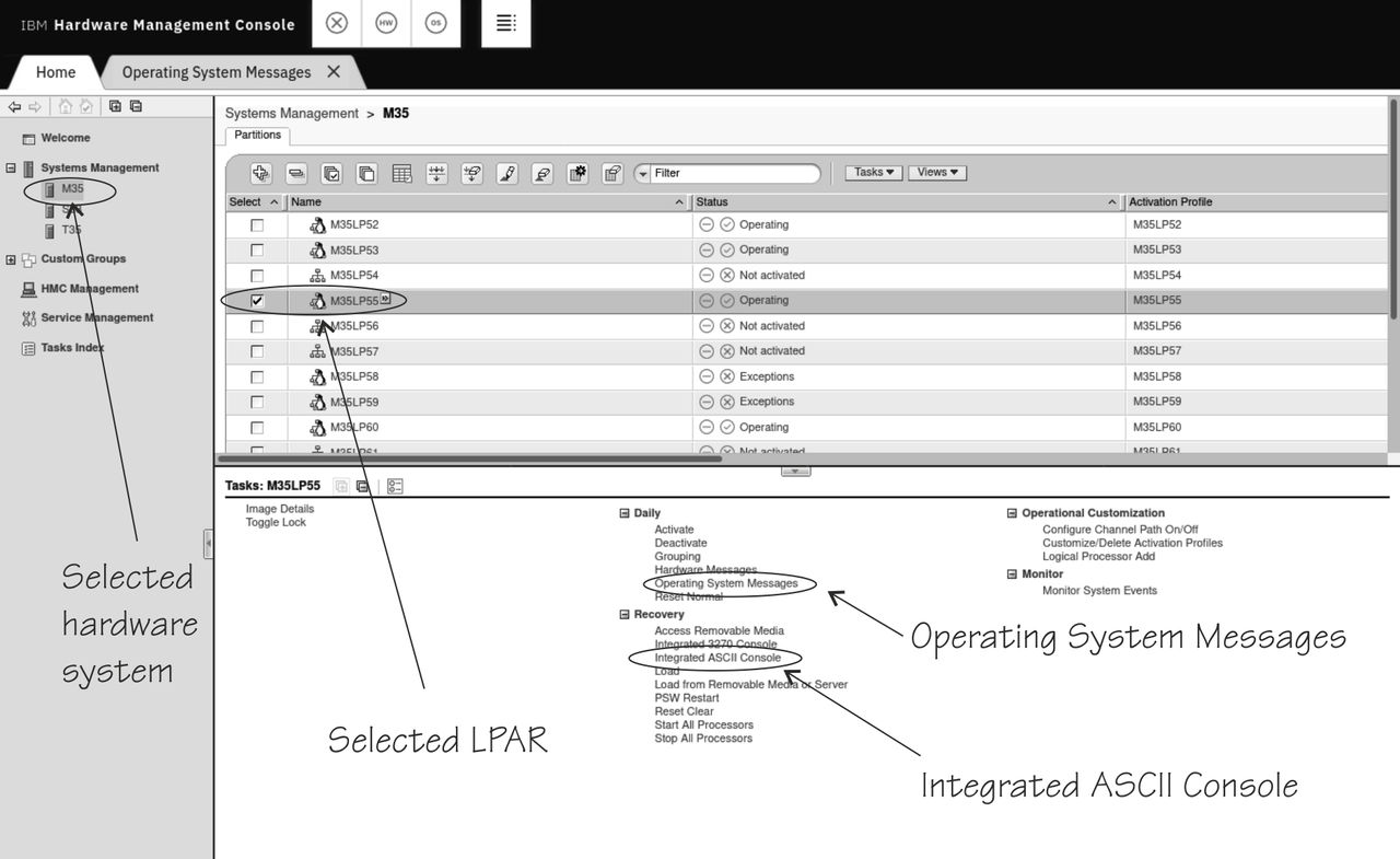 Screen capture of the Hardware Management Console.