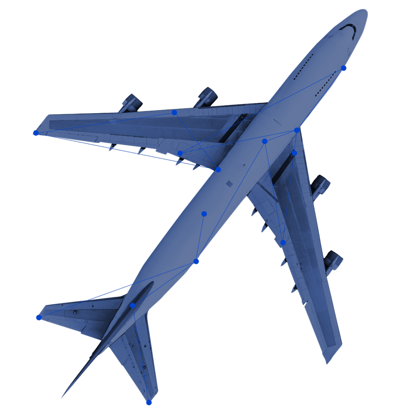 Line art of the top of an airplane from IBM Engineering Lifecycle Management.