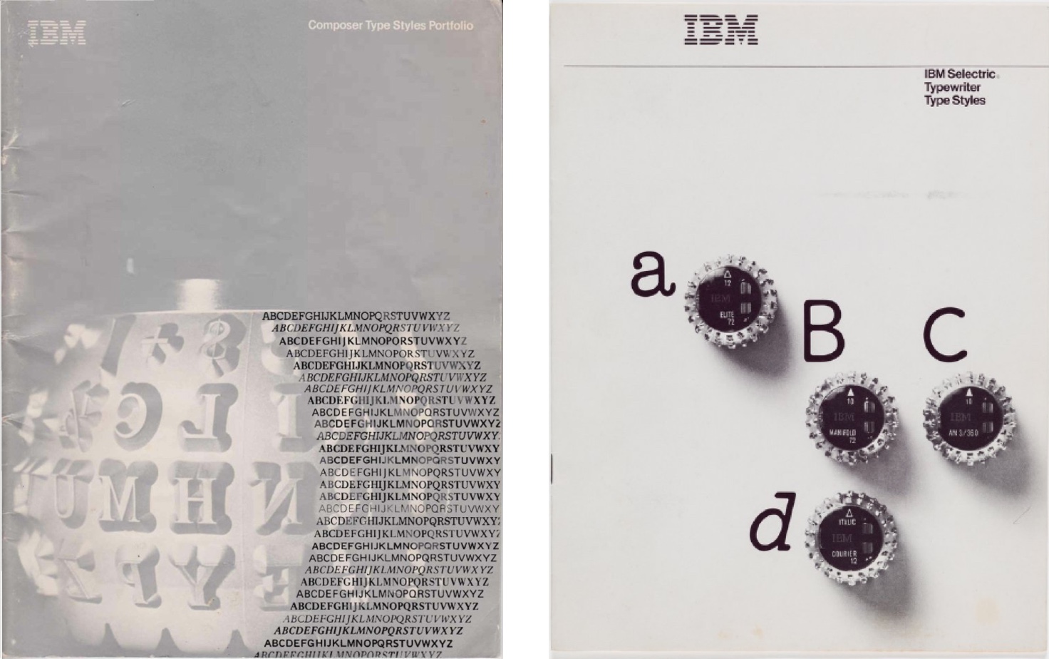 [↑] Selectric “golf ball” catalog: Long before uploading fonts into a type manager, IBM printed physical catalogs for Selectric’s interchangeable type “golf balls.”