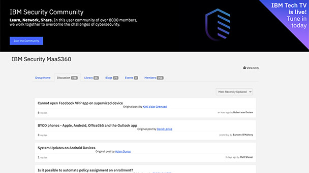 Screenshot of IBM Security Community webpage