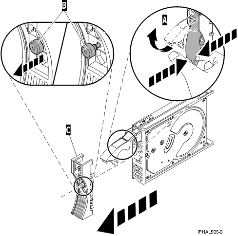 Graphic of removing a disk-drive bezel from the system unit.