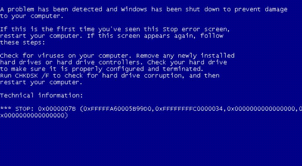 Stop error 7B in a blue screen