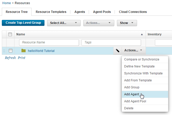 Adding an agent to the resource group