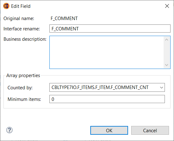 Image of the Edit Field wizard for array service fields.