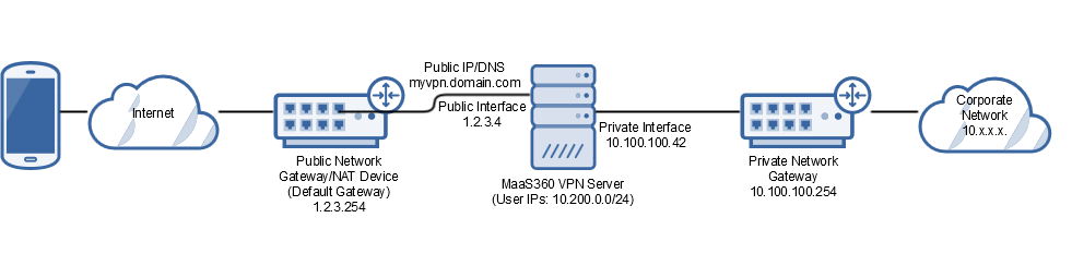 Multiple interface VPN server with NAT mode or IP forward mode