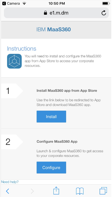MaaS360 Device Activation screen