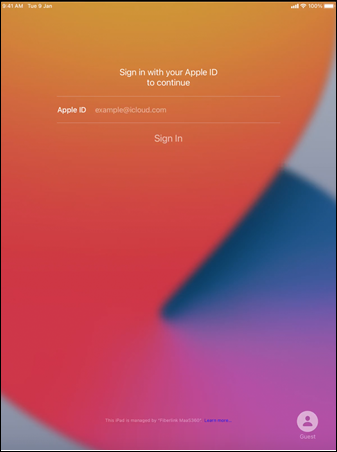 Sample enrollment screen for Shared iPad