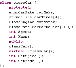 This snapshot shows C/C++ source code for association relationships.