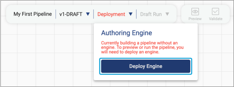 Deploying an engine from the pipeline canvas
