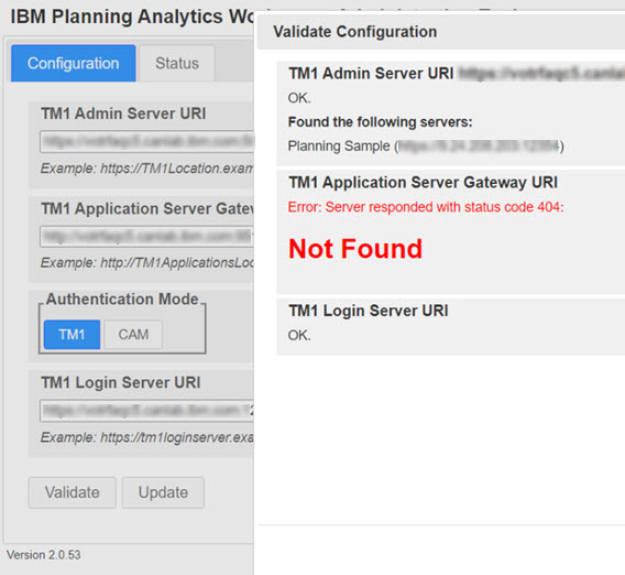 Validation error showing Application Server Gateway not found.