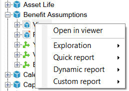 Report menu for cubes and views on the task pane