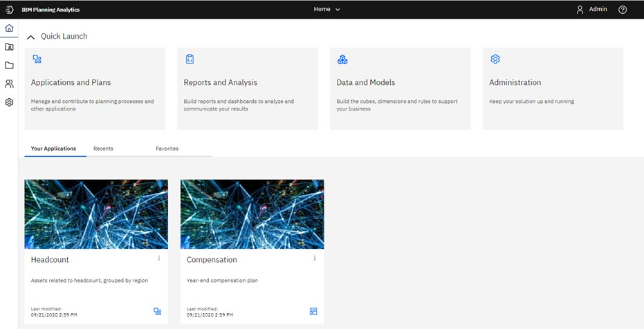 New Planning Analytics Home page