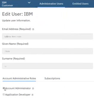 Subscription and Subscriber Management tool showing account administrator selection