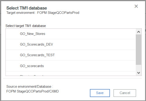 Screen showing the Select TM1 database dialog box.