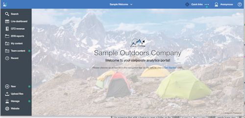 sample welcome page showing tents in the mountains
