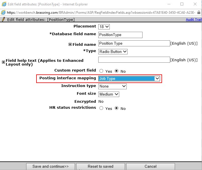 The posting interface mapping field