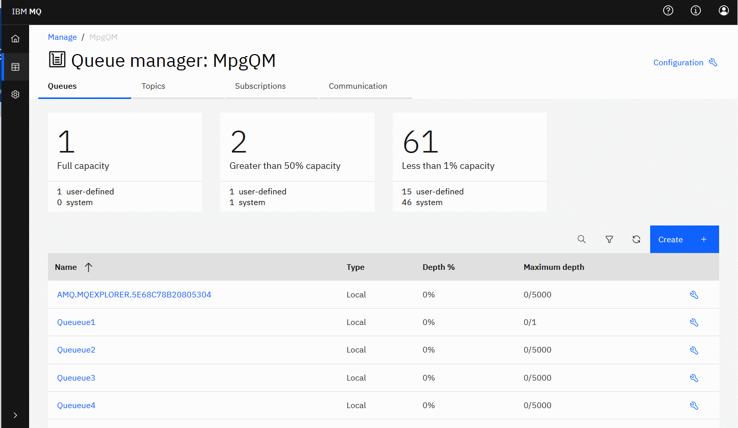 shows the queue manager dashboard