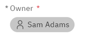 A user selector field called Owner is shown in read-only mode. The field displays Sam Adams.