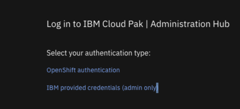 Log into IBM Cloud Pak Administration Hub
