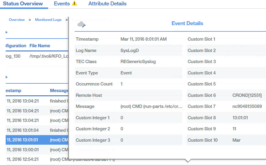 The Log File Events shows all the events associated with the log file.