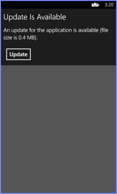 Download of newly deployed resources to Windows Phone Silverlight 8 is available. An Update Is Available dialog opens.