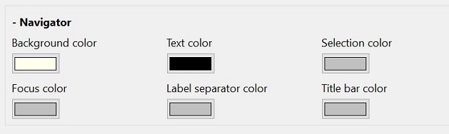 Example of selecting custom colors for the navigator.