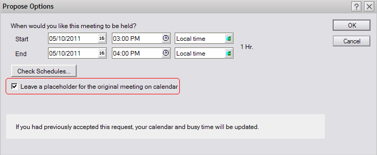 Propose Options dialog with Leave placeholder option highlighted