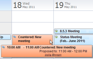 Meeting hover dialog with proposed time