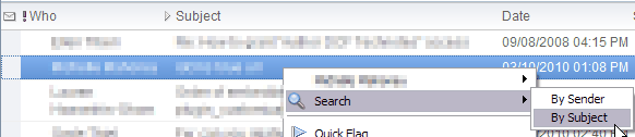 Search by Sender or Subject menu dialog