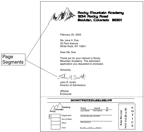 This figure shows a sample page with a logo at the top of the page and a signature in the middle of the page. The logo and signature are labeled as page segments.