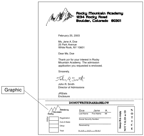 This figure shows a graphic on the sample page. The graphic is a line-drawing version of the company logo.