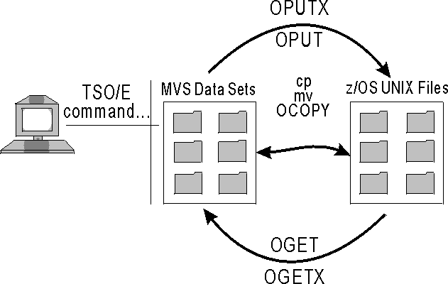 It is possible to copy data between MVS data sets and z/OS UNIX files.