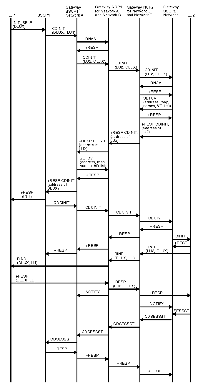 Diagram of multiple gateway VTAMs and back-to-back gateway NCPs.