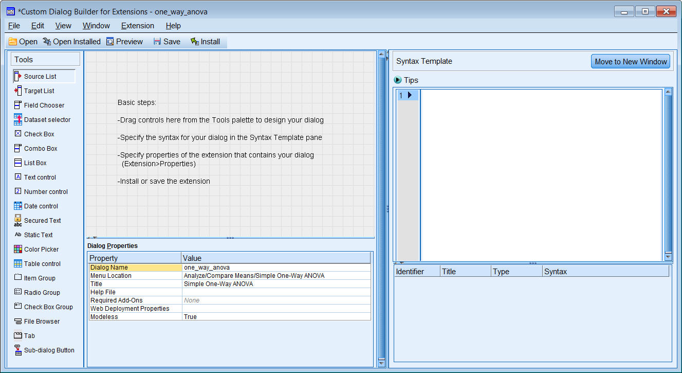 The Custom Dialog Builder window showing the dialog properties